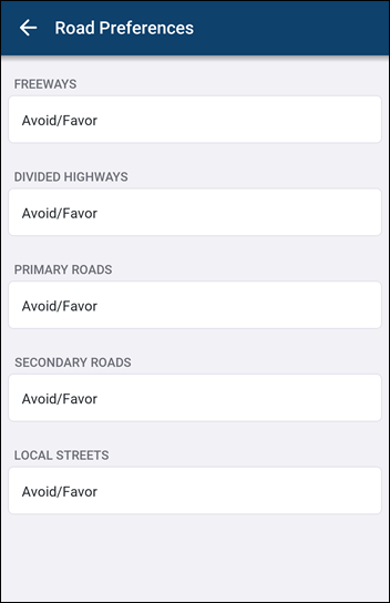 Road preferences setting
