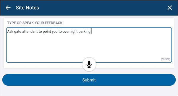 Driver site note in CoPilot
