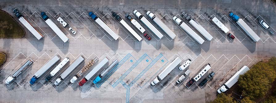 An overhead photograph of trucks