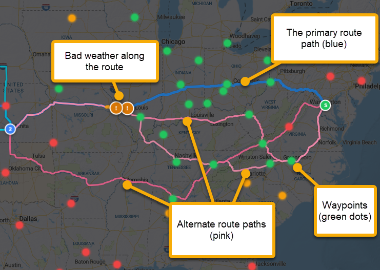 Waypoints on a map